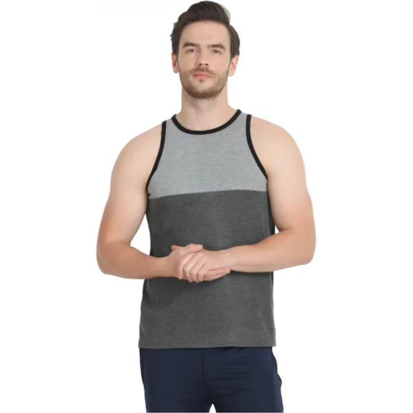 Men's Casual Cotton Blended Colorblock Sleeveless Vest (Grey)