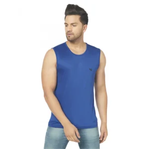 Men's Casual Polyester Printed Sleeveless Vest (Blue)