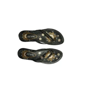 Women's Polyurethane Printed Slip-on Slipper (Black)