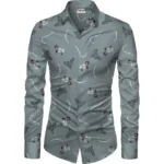 Men's Casual Floral Printed Cotton Blend Unstitched Shirt Fabric 1.6 Mtrs (Grey)