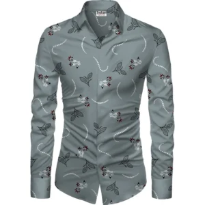 Men's Casual Floral Printed Cotton Blend Unstitched Shirt Fabric 1.6 Mtrs (Grey)