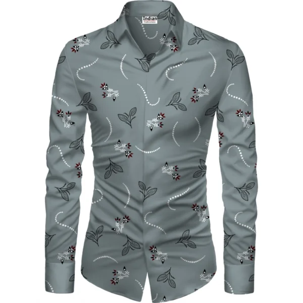 Men's Casual Floral Printed Cotton Blend Unstitched Shirt Fabric 1.6 Mtrs (Grey)