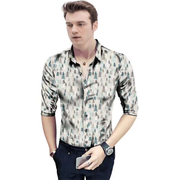 Men's Casual Floral Printed Cotton Blend Unstitched Shirt Fabric 1.6 Mtrs (Beige)