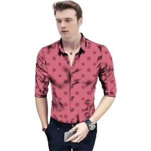 Men's Casual Floral Printed Cotton Blend Unstitched Shirt Fabric 1.6 Mtrs (Pink)