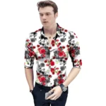 Men's Casual Floral Printed Cotton Blend Unstitched Shirt Fabric 1.6 Mtrs (Red)