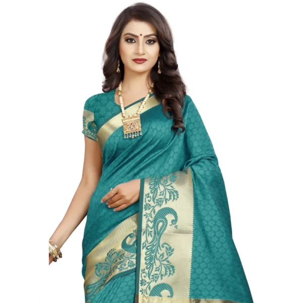 Women's Jacquard Woven Saree With Unstitched Blouse 5.5Mtr (Blue)