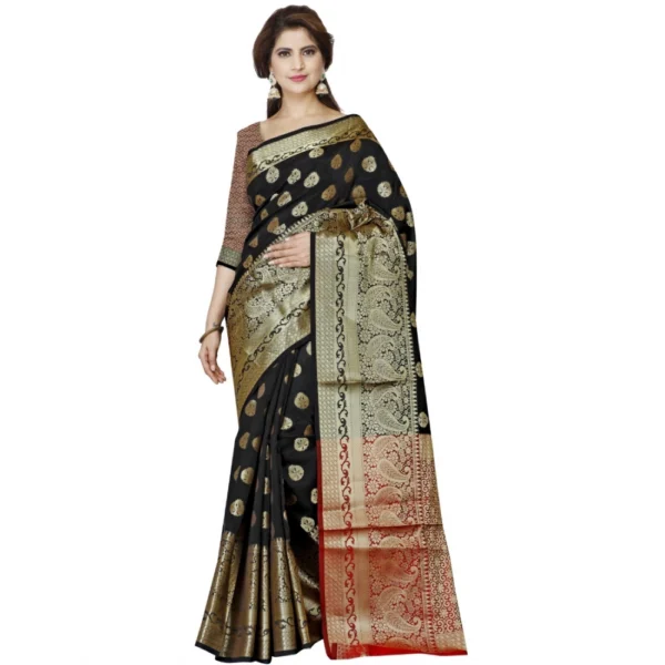 Women's Jacquard Woven Saree With Unstitched Blouse 5.5Mtr (Black)