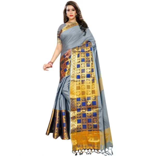 Women's Jacquard Woven Saree With Unstitched Blouse 5.5Mtr (Light Blue)