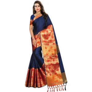 Women's Jacquard Woven Saree With Unstitched Blouse 5.5Mtr (Blue)