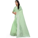 Women's Cotton Jute Self Design Saree With Unstitched Blouse 5.5Mtr (Green)