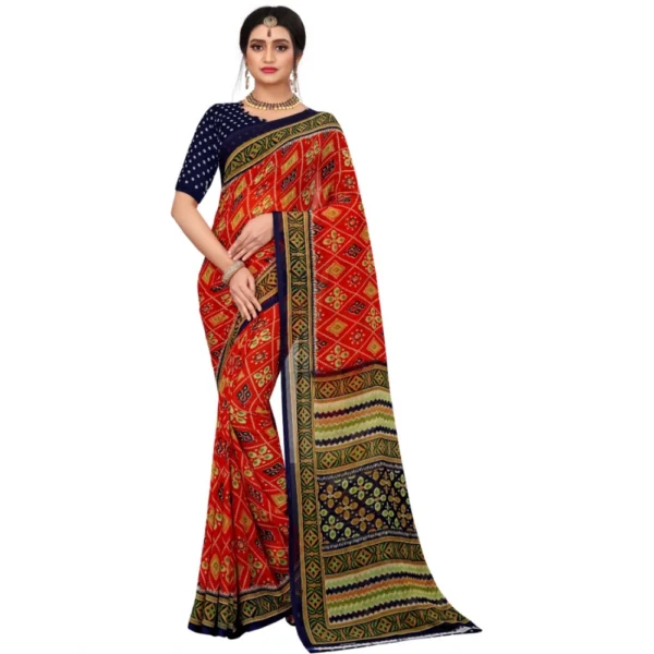 Women's Georgette Floral Print Saree With Unstitched Blouse 5.5Mtr (Multicolor)