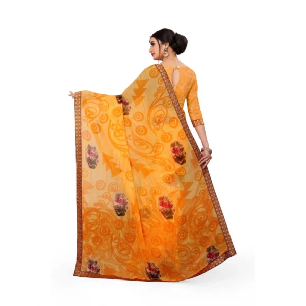 Women's Georgette Floral Print Saree With Unstitched Blouse 5.5Mtr (Mustard)