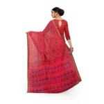 Women's Georgette Floral Print Saree With Unstitched Blouse 5.5Mtr (Red)