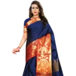 Women's Jacquard Woven Saree With Unstitched Blouse 5.5Mtr (Dark Blue)