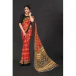 Women's Georgette Floral Print Saree With Unstitched Blouse 5.5Mtr (Red)