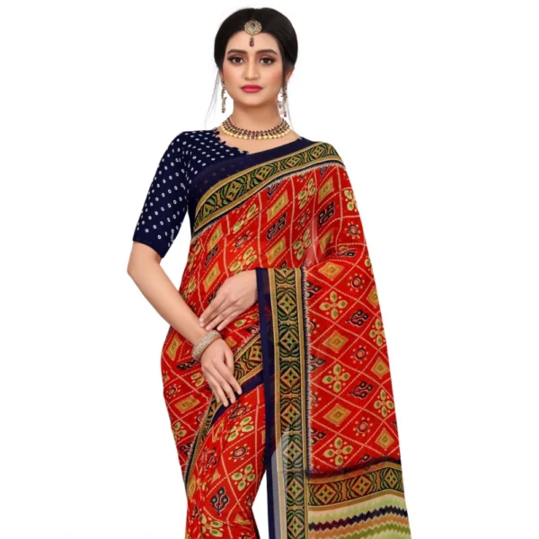 Women's Georgette Floral Print Saree With Unstitched Blouse 5.5Mtr (Multicolor)