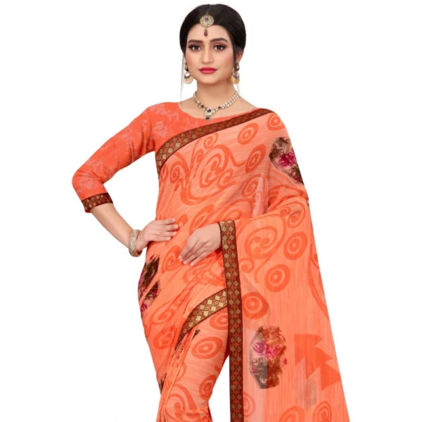 Women's Georgette Floral Print Saree With Unstitched Blouse 5.5Mtr (Orange)