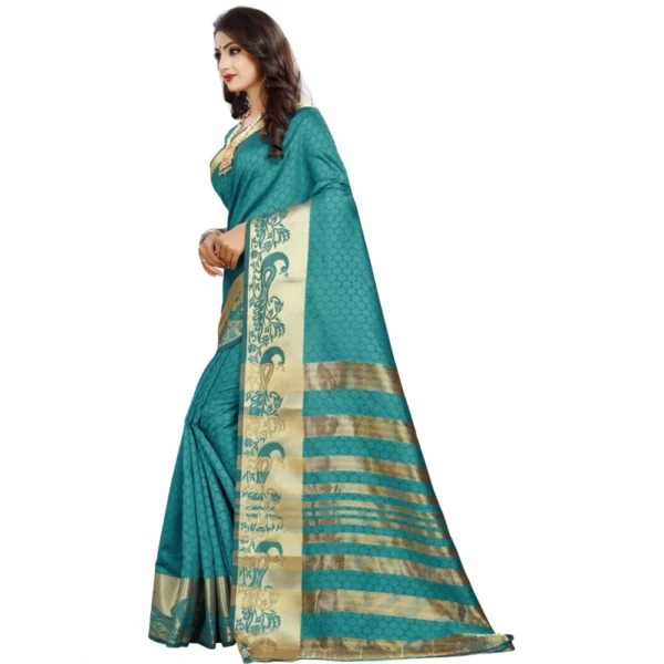 Women's Jacquard Woven Saree With Unstitched Blouse 5.5Mtr (Blue)