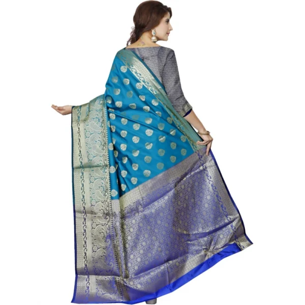 Women's Jacquard Woven Saree With Unstitched Blouse 5.5Mtr (Blue)