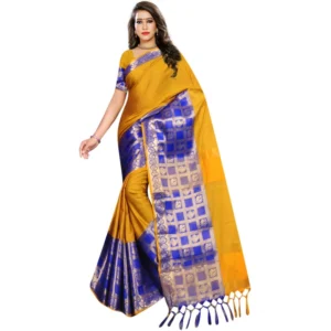 Women's Jacquard Woven Saree With Unstitched Blouse 5.5Mtr (Mustard)