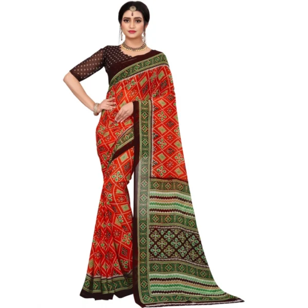 Women's Georgette Floral Print Saree With Unstitched Blouse 5.5Mtr (Red)