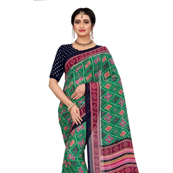 Women's Georgette Floral Print Saree With Unstitched Blouse 5.5Mtr (Green)