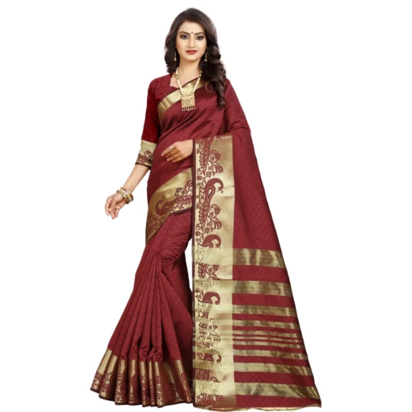 Women's Jacquard Woven Saree With Unstitched Blouse 5.5Mtr (Maroon)