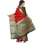 Women's Jacquard Woven Saree With Unstitched Blouse 5.5Mtr (Red)