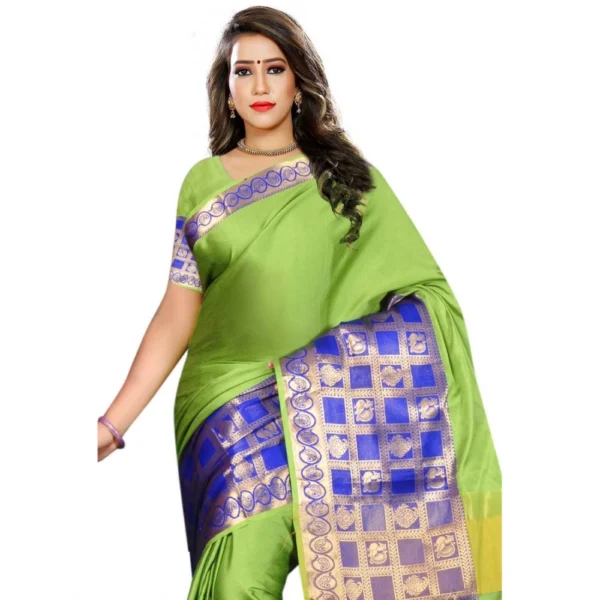 Women's Jacquard Woven Saree With Unstitched Blouse 5.5Mtr (Green)