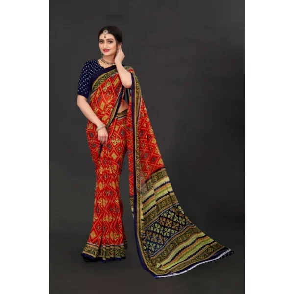 Women's Georgette Floral Print Saree With Unstitched Blouse 5.5Mtr (Multicolor)