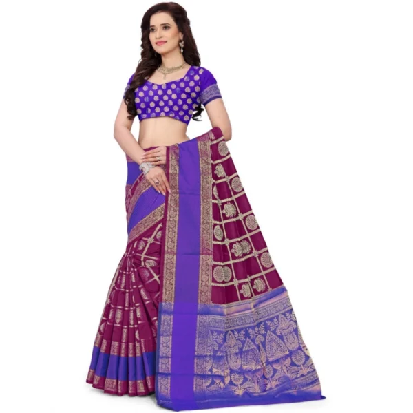 Women's Jacquard Woven Saree With Unstitched Blouse 5.5Mtr (Purple)