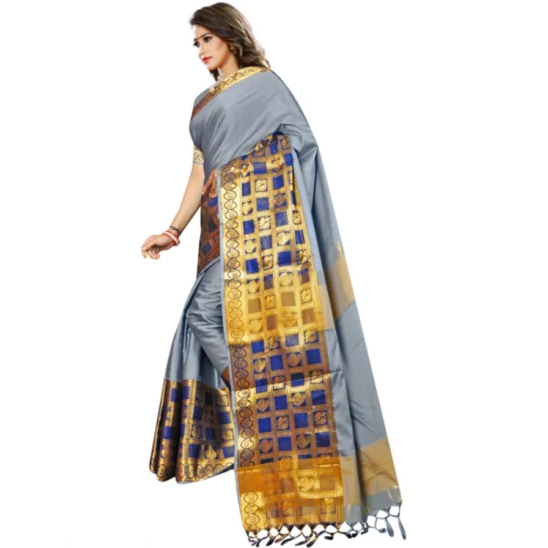 Women's Jacquard Woven Saree With Unstitched Blouse 5.5Mtr (Light Blue)