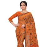 Women's Georgette Floral Print Saree With Unstitched Blouse 5.5Mtr (Orange)