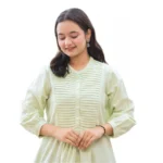 Women's Cotton Solid Full Sleeve Band collar Tunic (Green)