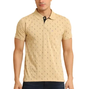 Men's Casual Cotton Printed Polo Neck Half Sleeve T-Shirt (Beige)