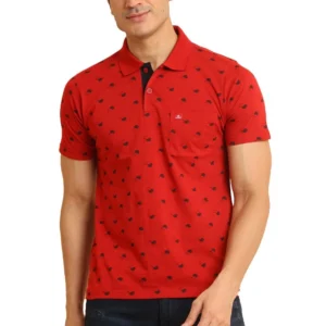 Men's Casual Cotton Printed Polo Neck Half Sleeve T-Shirt (Red)