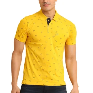 Men's Casual Cotton Printed Polo Neck Half Sleeve T-Shirt (Yellow)