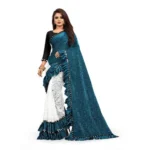 Women's Silk With Mirror Lace Solid Saree With Unstitched Blouse (Rama, 5-5 Mtrs)