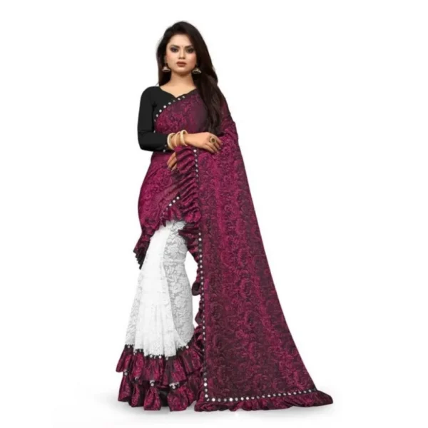 Women's Silk With Mirror Lace Solid Saree With Unstitched Blouse (Pink, 5-5 Mtrs)