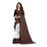 Women's Silk With Mirror Lace Solid Saree With Unstitched Blouse (Brown, 5-5 Mtrs)