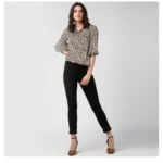 Women's Polyester Animal Print Bell Sleeve Top (Orange - Black)