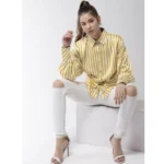 Women's Polyester Striped Long Sleeves Top (Yellow)