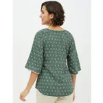 Women's Polyester Printed 3-4th Sleeves Top (Green)