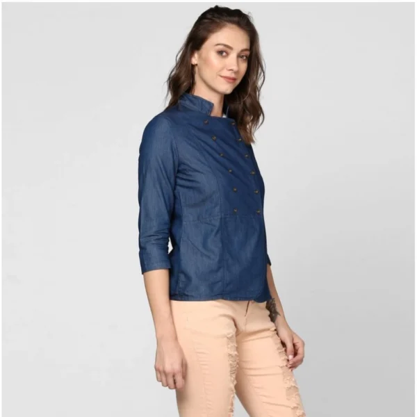 Women's Denim Solid 3-4th Sleeves Top (Blue)