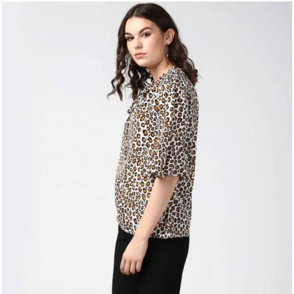 Women's Polyester Animal Print Bell Sleeve Top (Orange - Black)