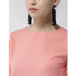 Women's Polyester Colour Block Slit Sleeve Top (Pink)