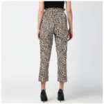 Women's Polyester Animal Print Elasticated Trousers (White - Yellow)