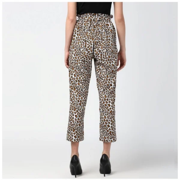 Women's Polyester Animal Print Elasticated Trousers (White - Yellow)