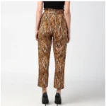 Women's Polyester Animal Print Elasticated Trousers (Orange - Black)