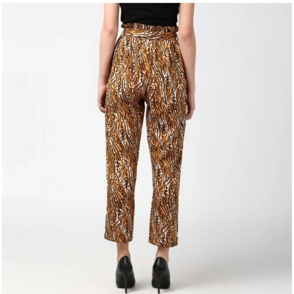 Women's Polyester Animal Print Elasticated Trousers (Orange - Black)